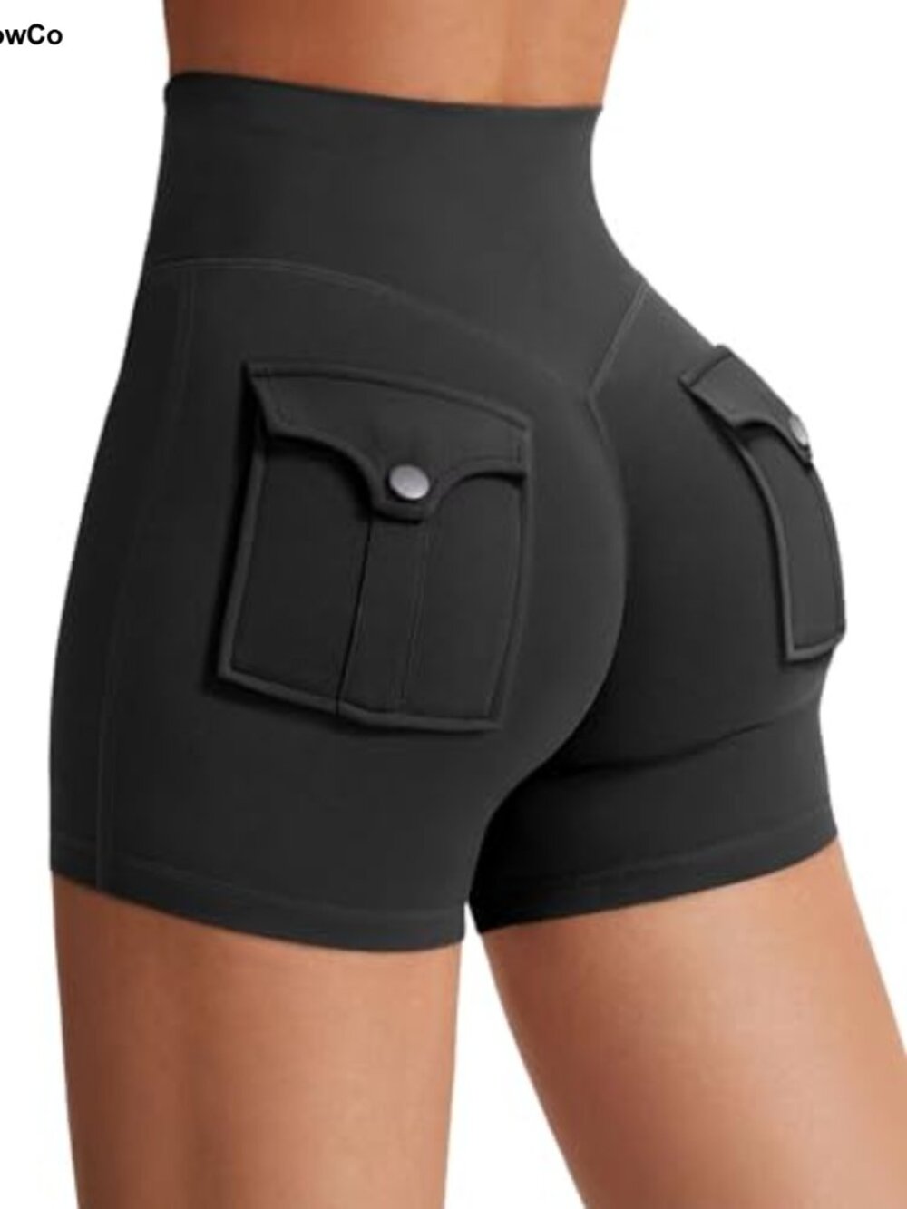 High Waist Cargo Biker Shorts with Pockets 82% Polyamide 18% Lycra
